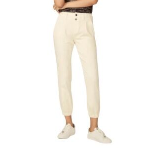 PAIGE Pleated Mayslie Double Button Jogger Jeans (Quartz Sand/Ecru) -NWOT 32
